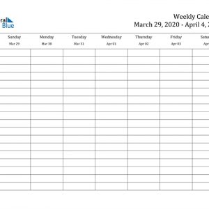 Weekly Calendar - March 29, 2020 To April 4, 2020 - (Pdf