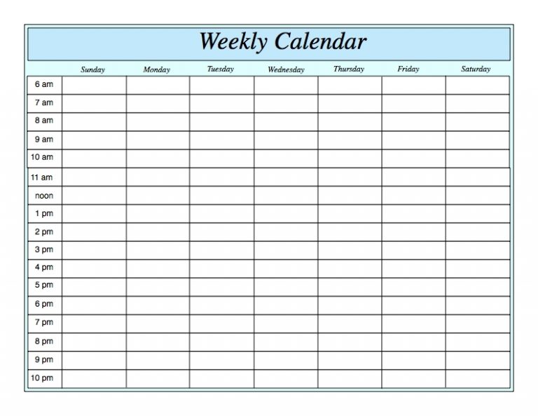 Weekly Calendar With Hours Printable | Weekly Planner