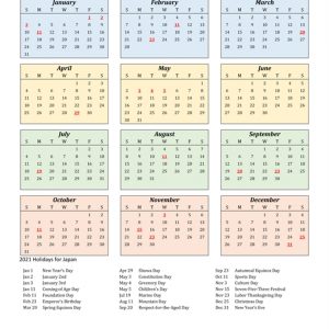 2021 Calendar - Japan With Holidays