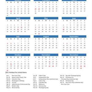 2021 Calendar - United States With Holidays