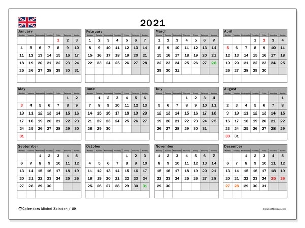 Annual Calendar 2021 - Uk - Michel Zbinden En