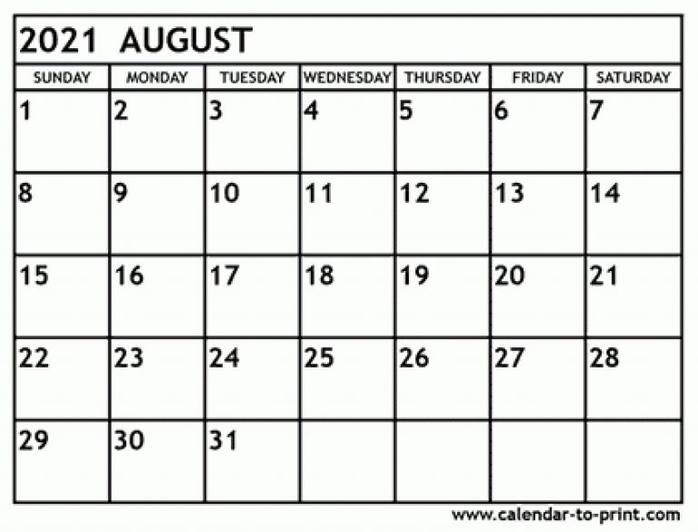 August 2021 Calendar Printable | Free Calendar Design For