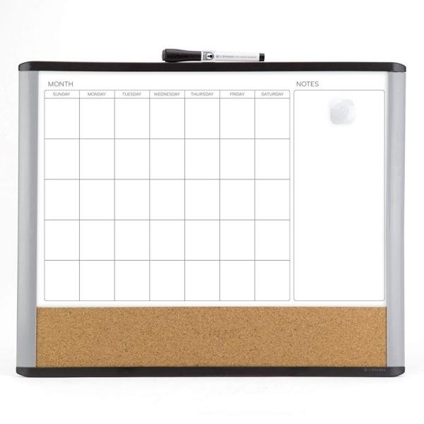 Magnetic Dry Erase 3-In-1 Calendar Board 20 In. X 16 In. Black And Gray  Frame