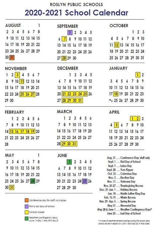 School Calendar 2020-21