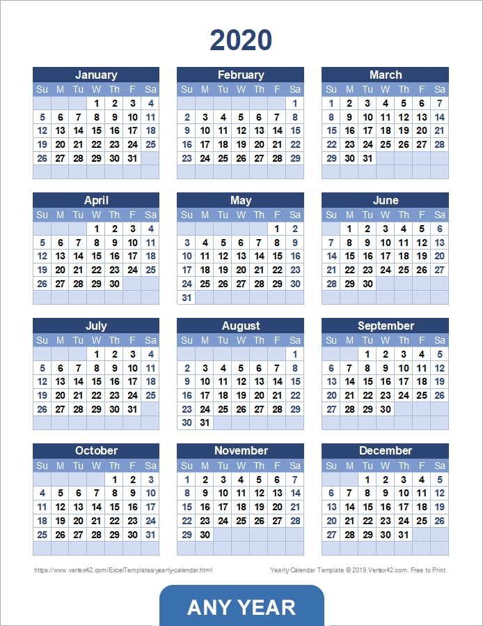 Yearly Calendar Template For 2020 And Beyond