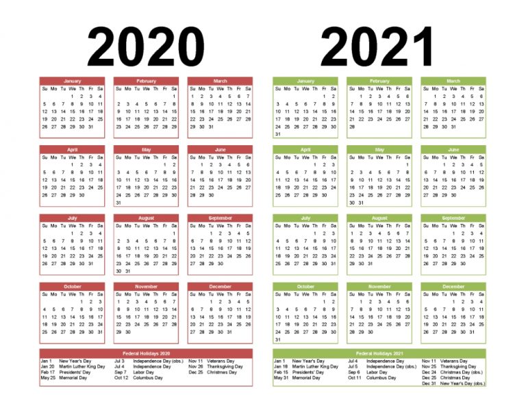 2 Year Calendar Printable 2020 2021 Word, Pdf, Image