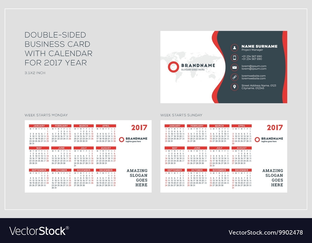 Double-Sided Business Card Template With Calendar