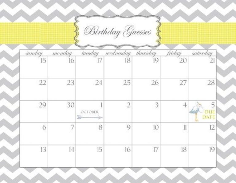 Baby Shower Calendar Printable Pdf Birthday Guesses