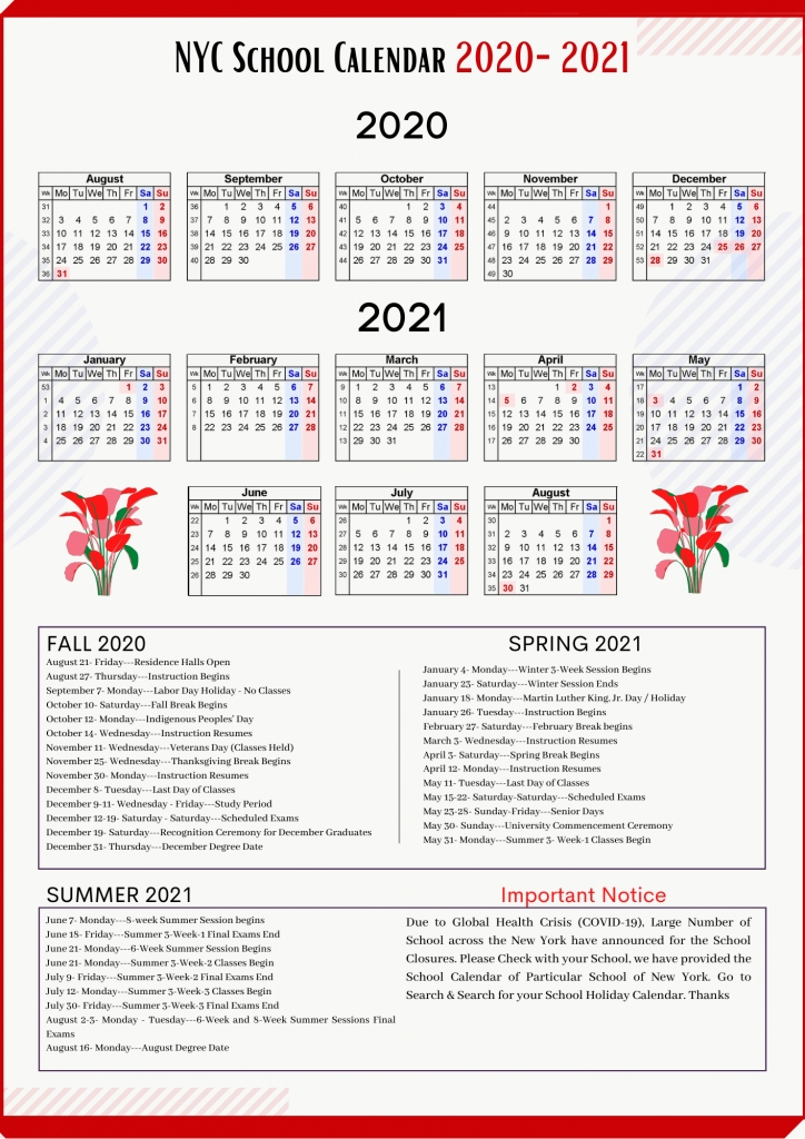 🥰nyc School Holidays Calendar 2020-2021🥰