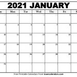 2021 January Calendar to Print