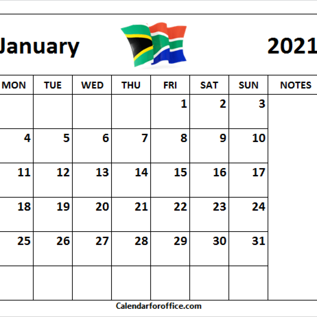 January 2021 Calendar South Africa