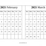 Print Calendar February March 2021