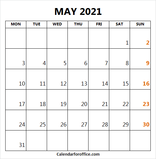 Calendar May 2021 Start Monday | Qualads