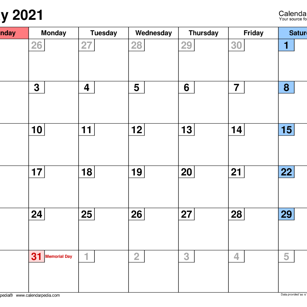 Editable May 2021 Calendar Template