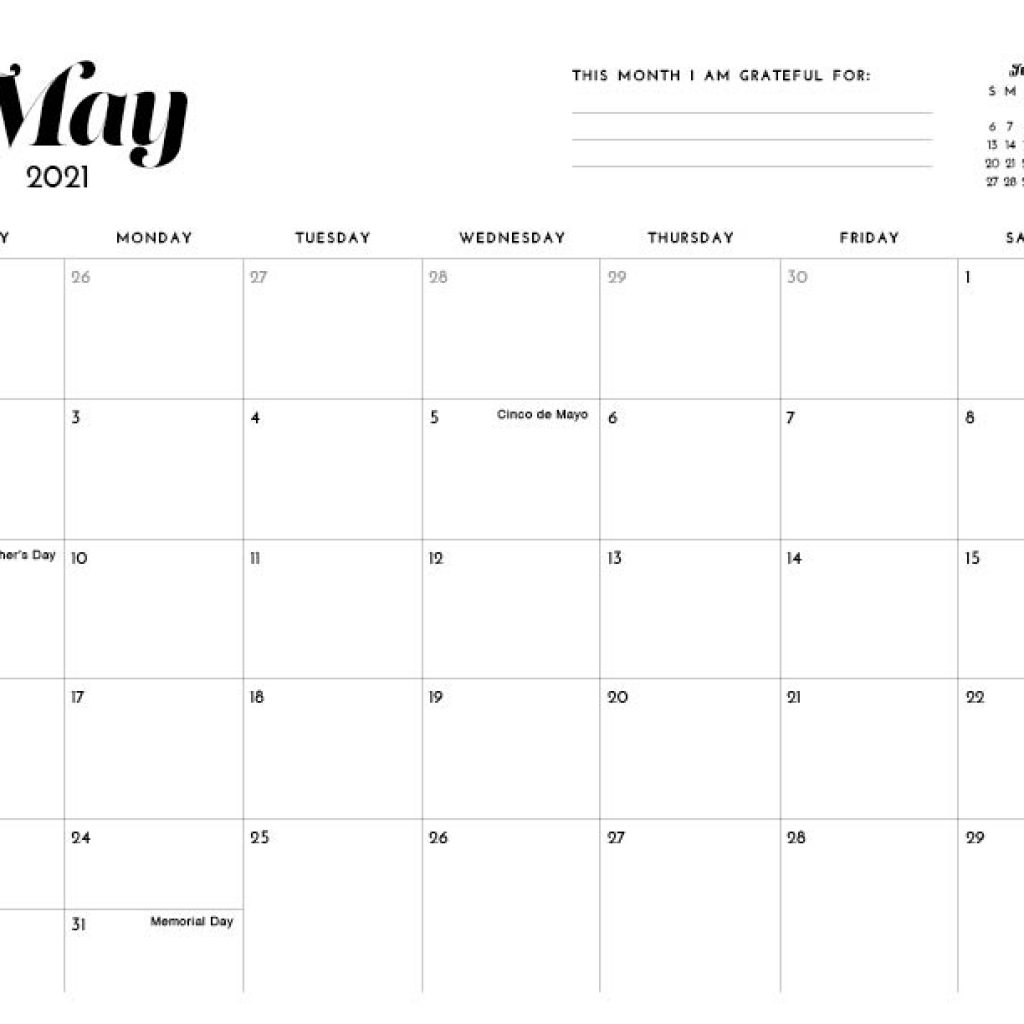 May 2021 Calendar Blank Printable