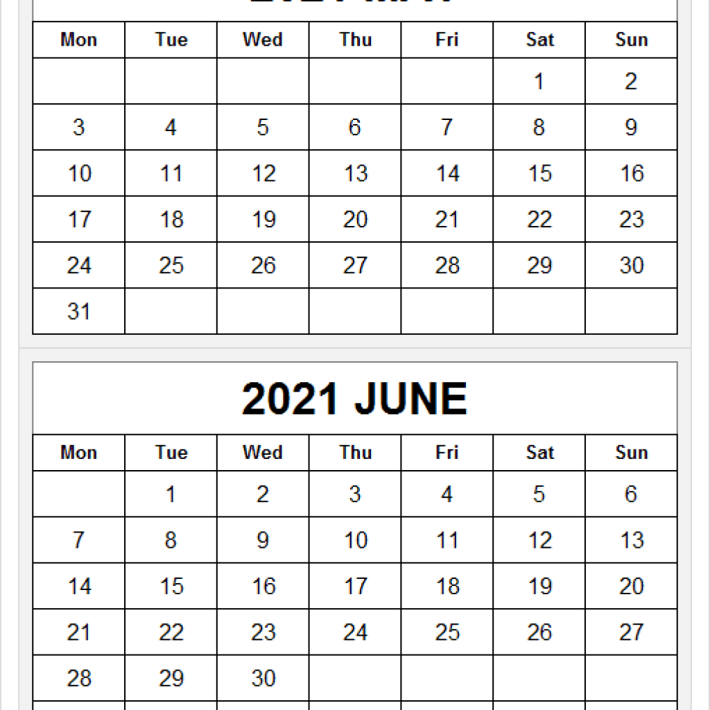 Print 2021 Calendar May June