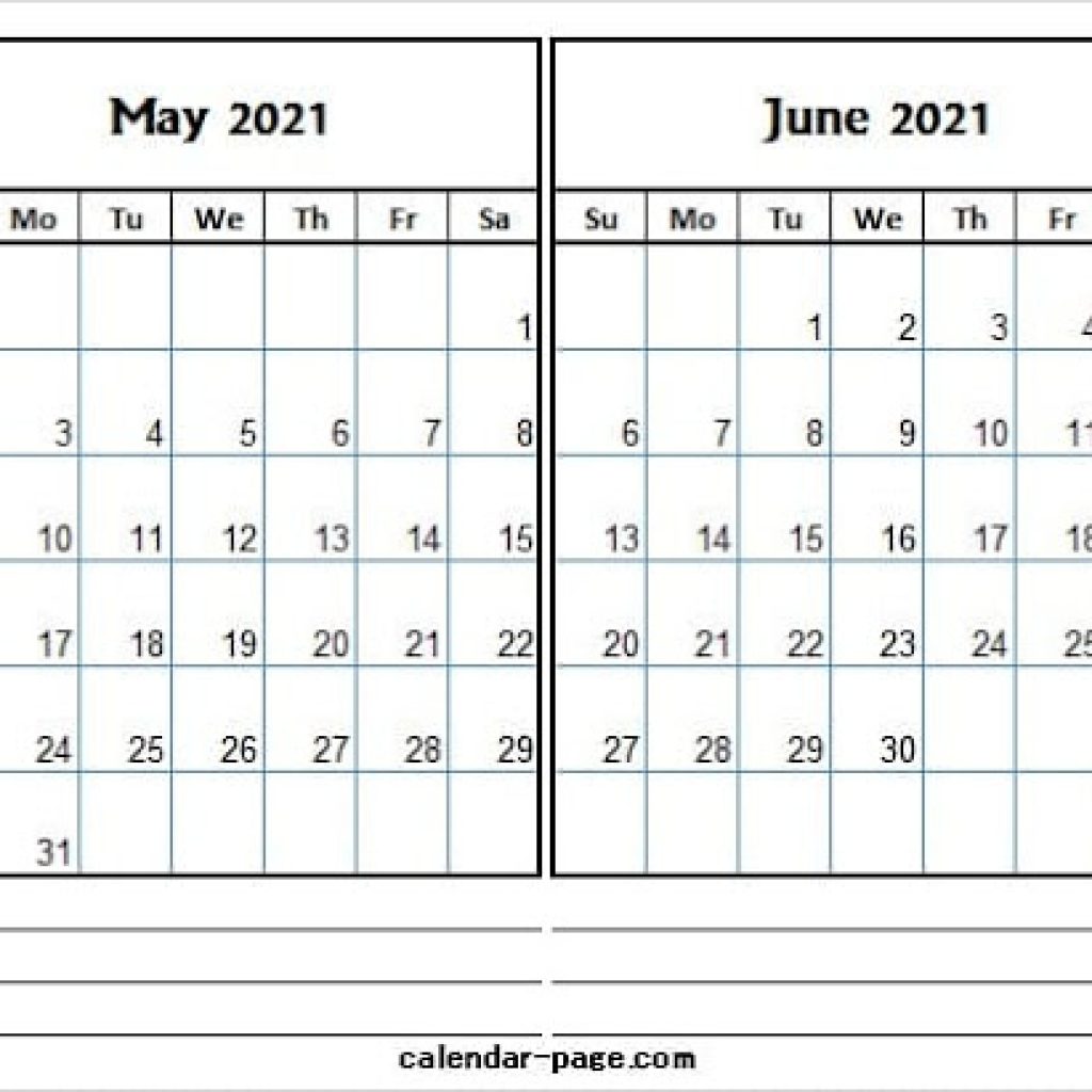 May June 2021 Calendar Printable