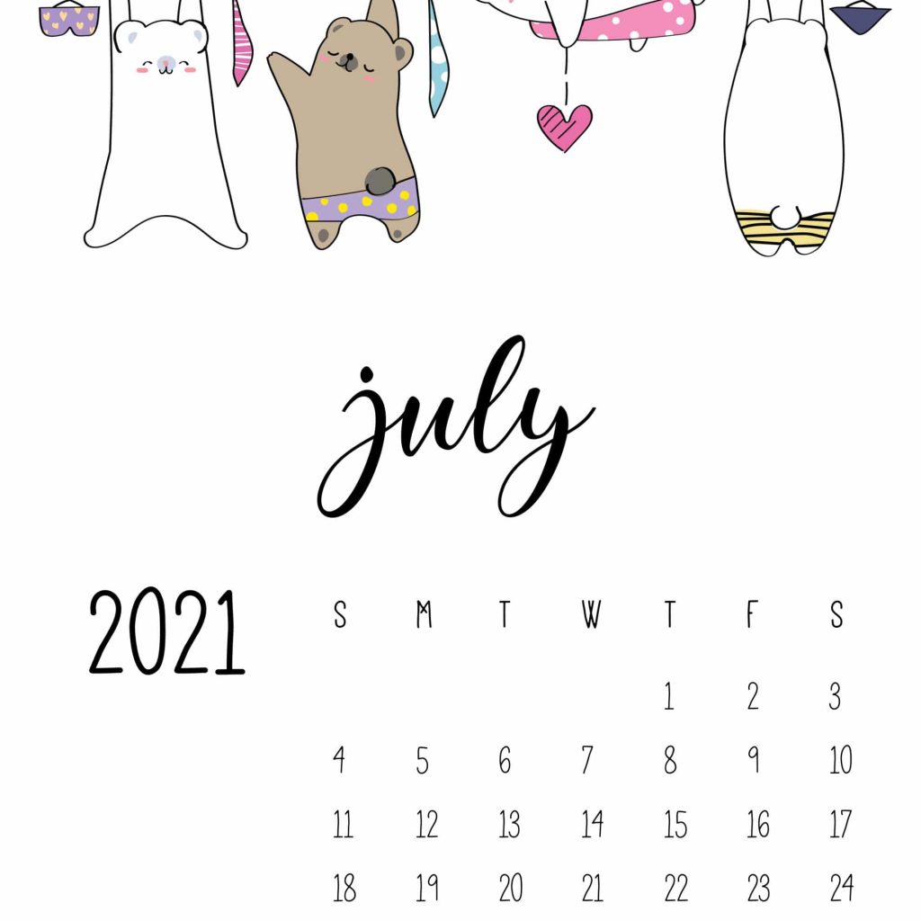 Cute July 2021 Calendar Printable