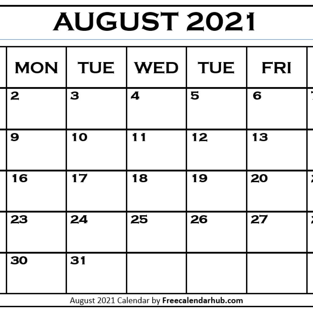 August 2021 Calendar Template