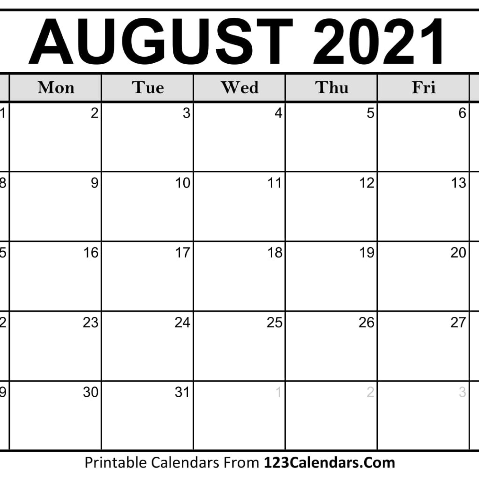 Printable Blank Calendar Aug 2021 | Qualads