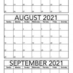 August September Printable Calendar 2021