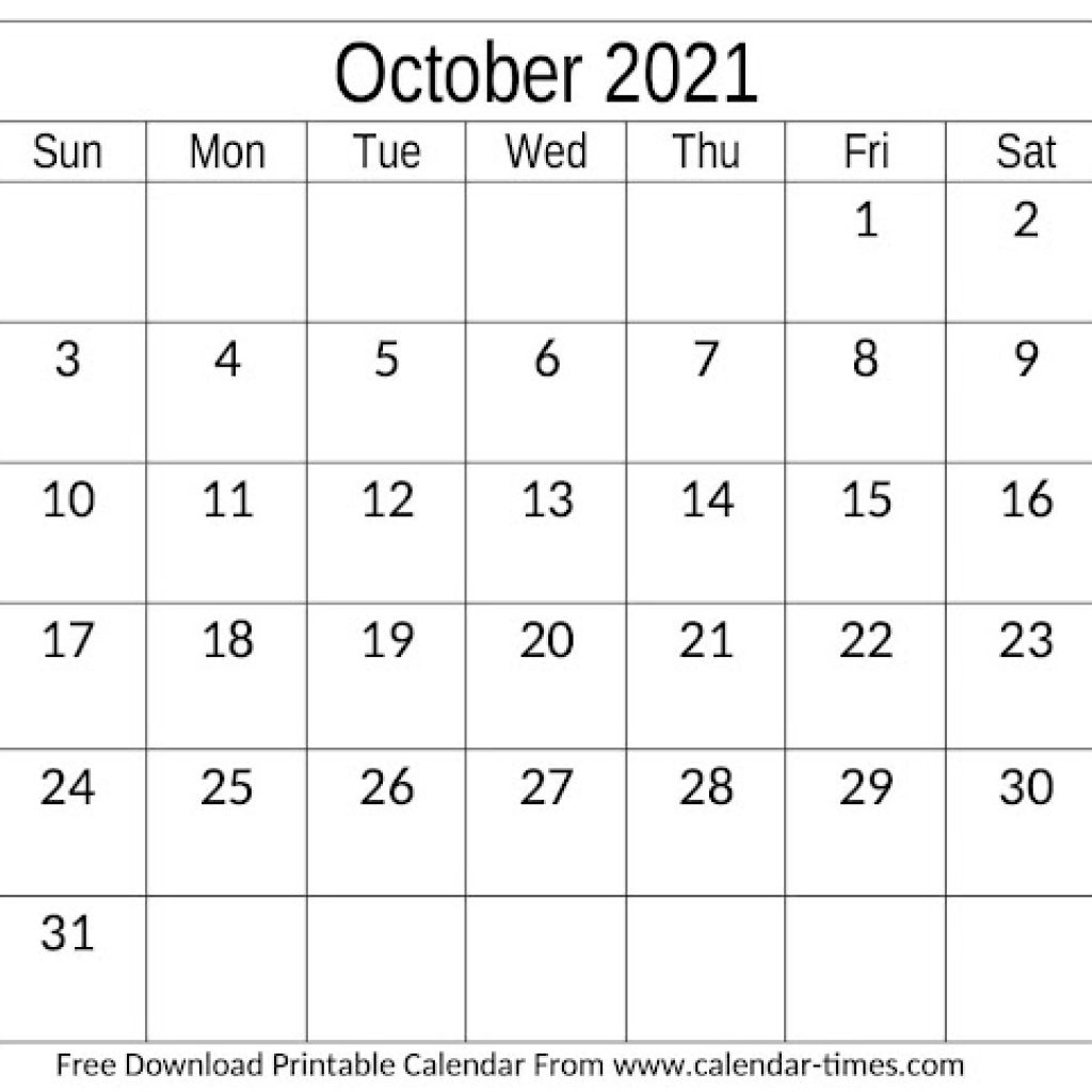 2021 October Calendar Excel