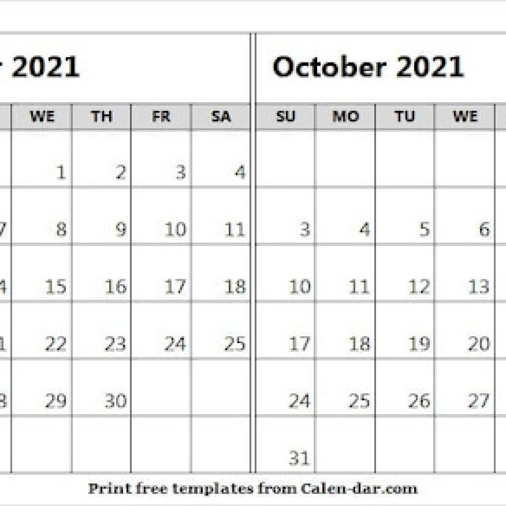 2021 September October Calendar