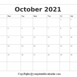 Blank October 2021 Calendar pdf