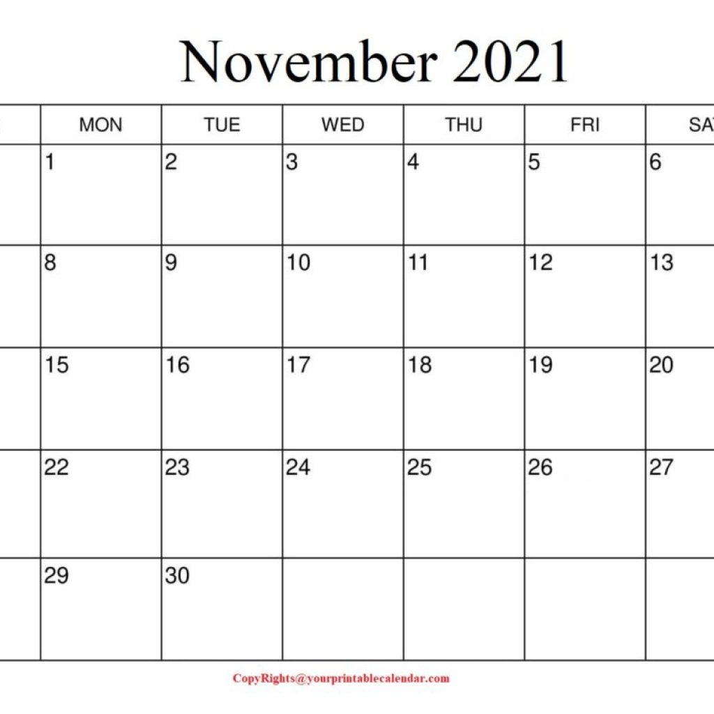 2021 Nov Calendar with Notes