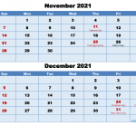 2021 November Calendar Excel