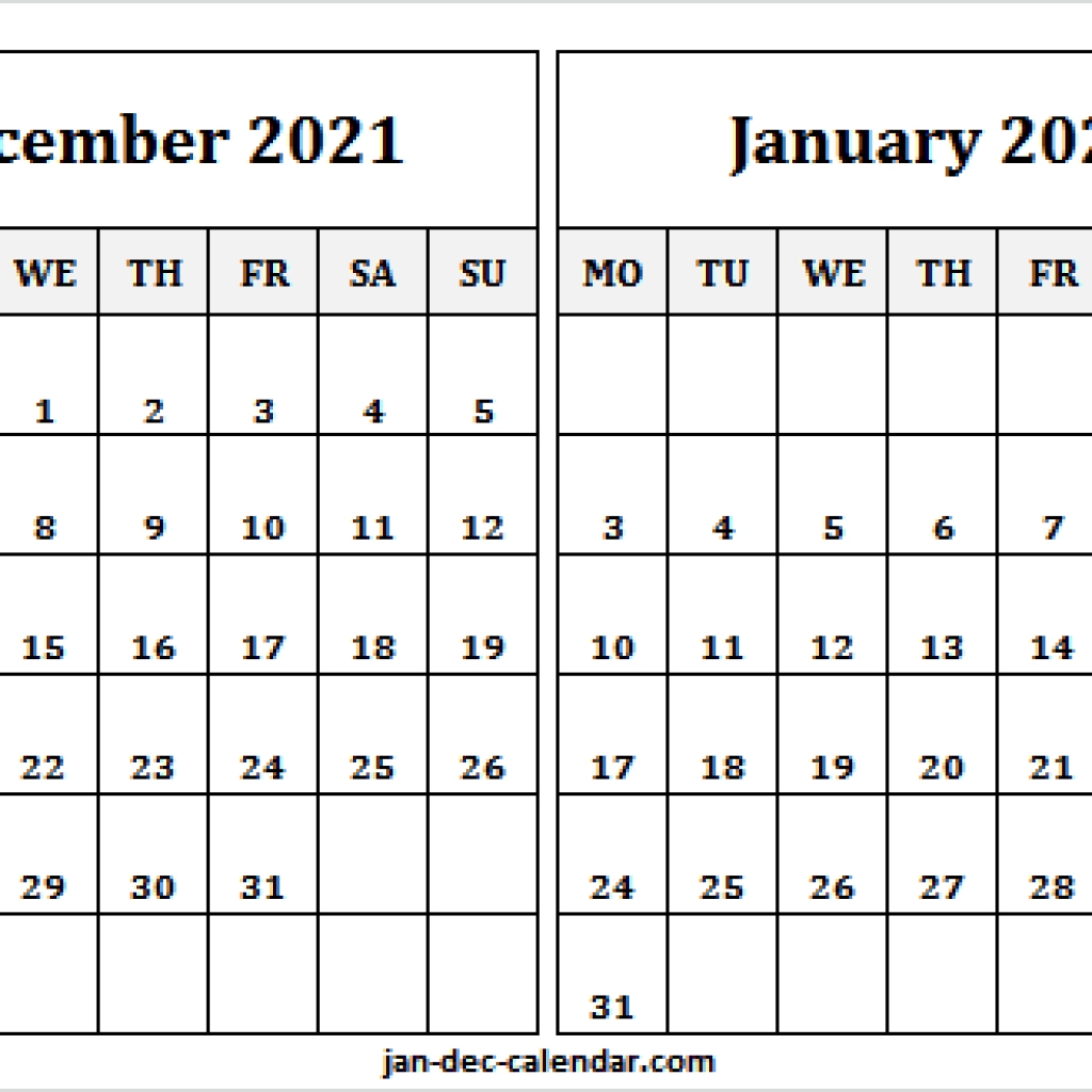 December 2021 January 2022 Calendar