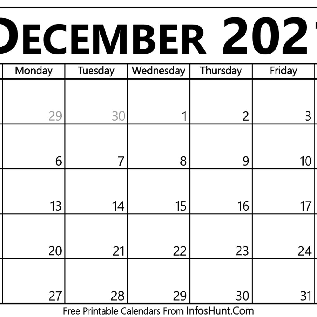 December 2021 Calendar Template