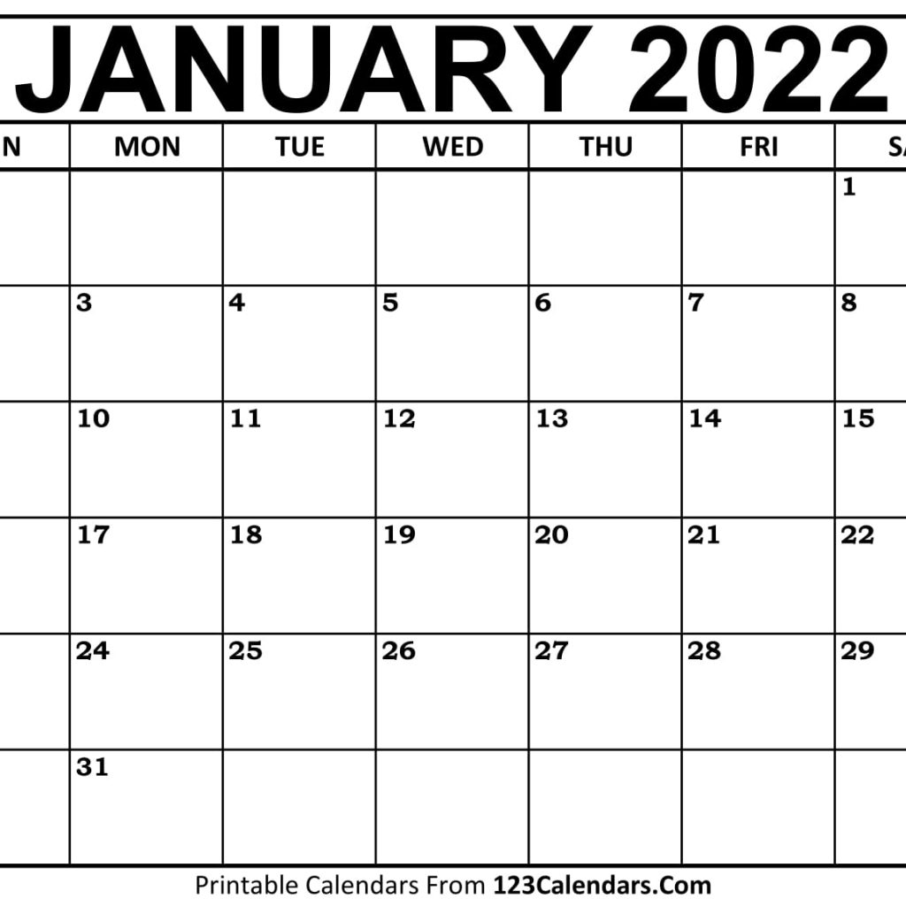 January 2022 Calendar Sunday Start