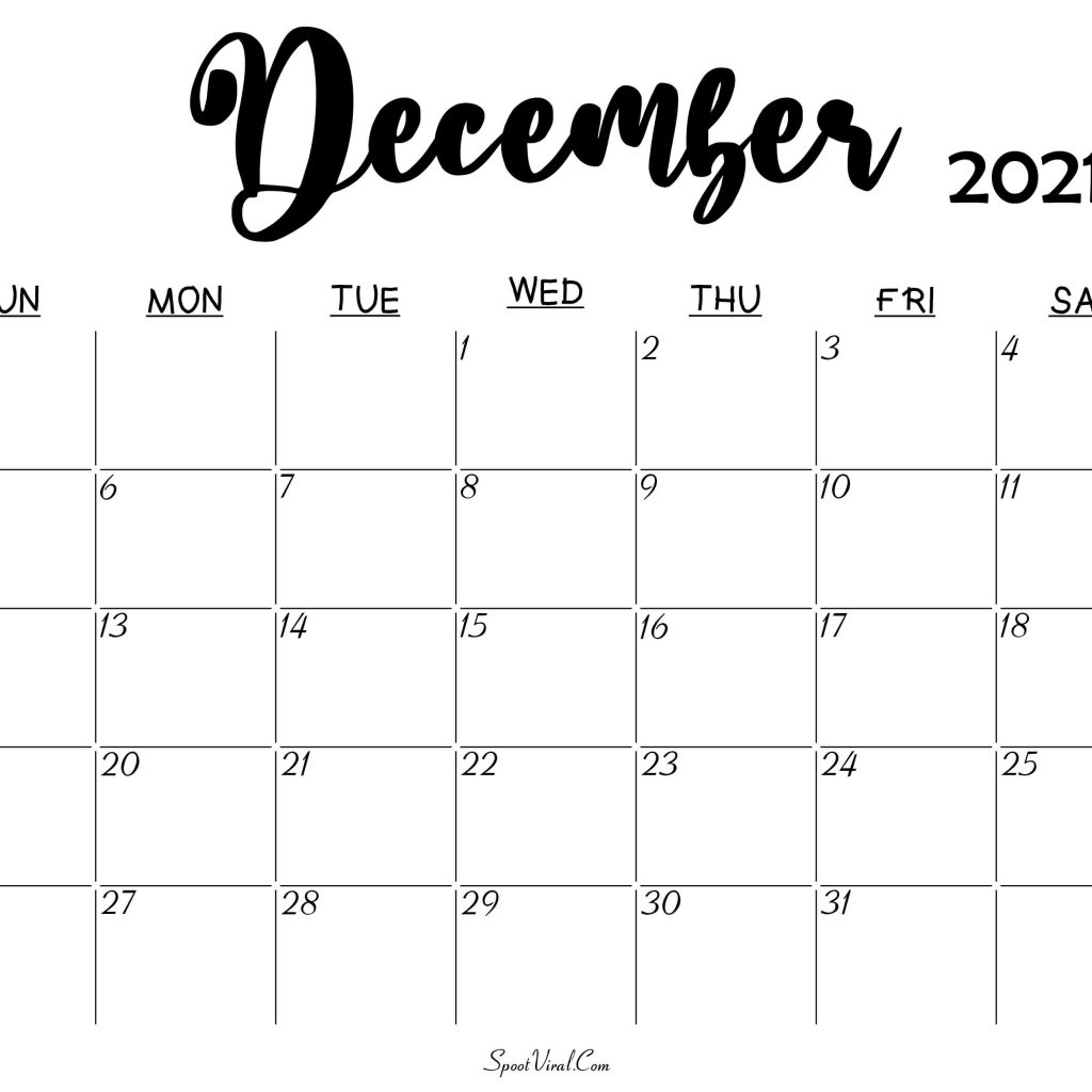 Printable Blank Calendar December 2021