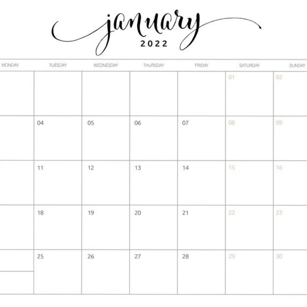 January Calendar 2022 Free