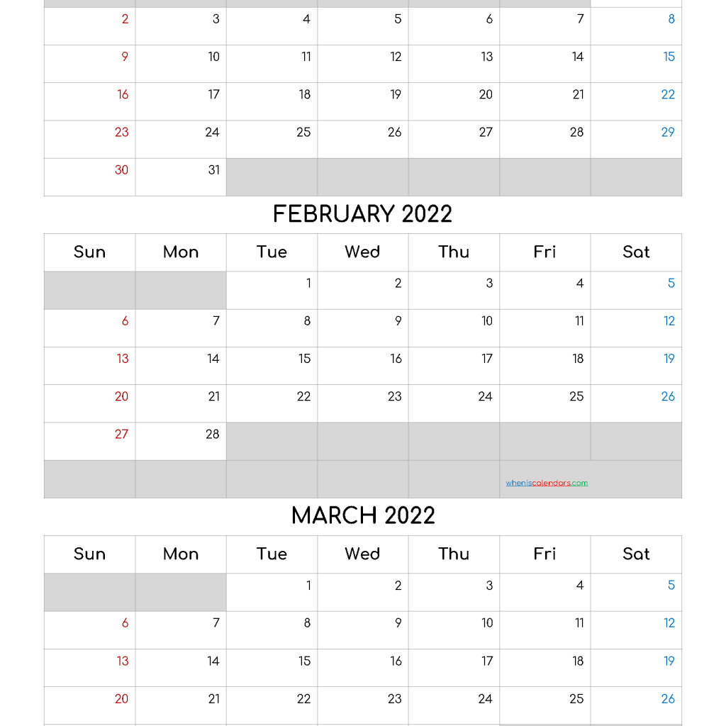 January February 2022 Calendar Blank