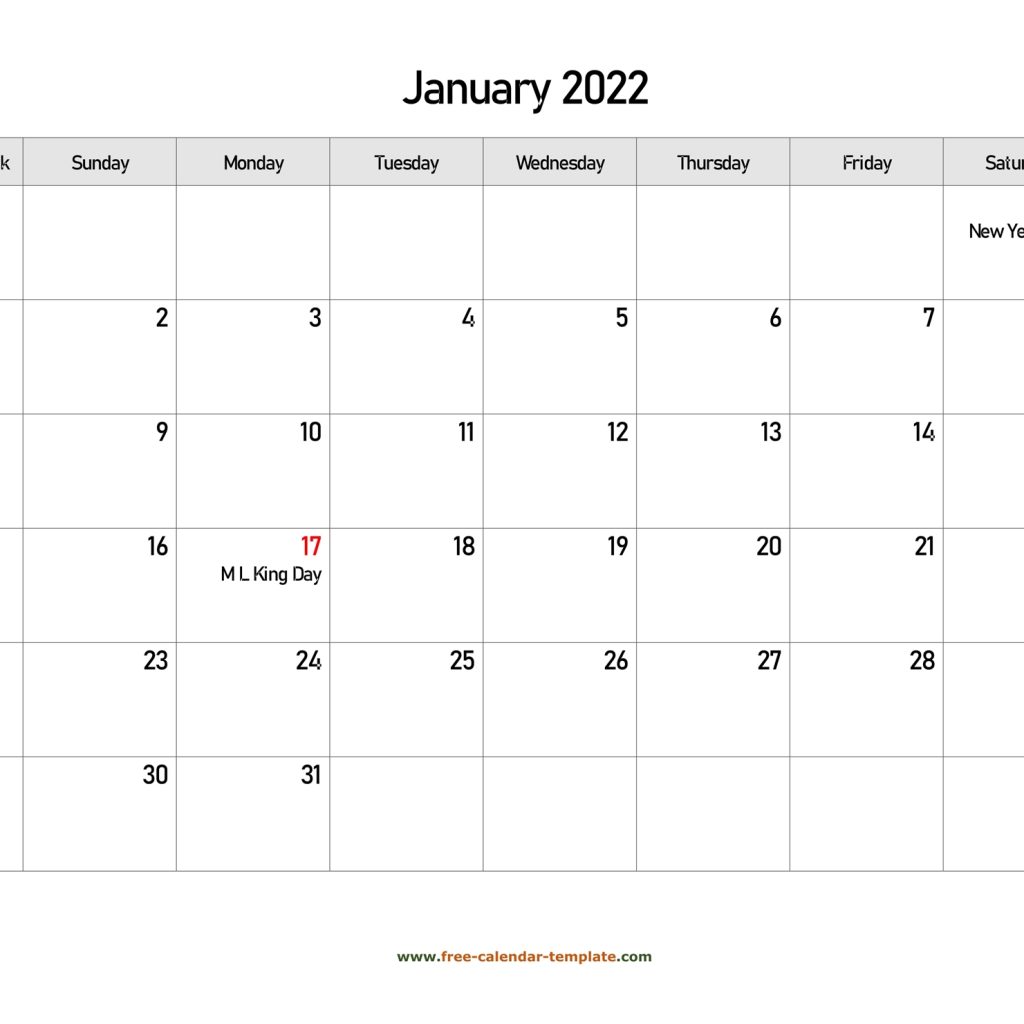 Printable Jan Calendar 2022 Template