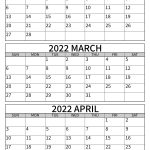 Free Printable March April Calendar 2022