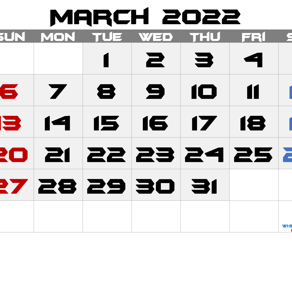 March 2022 Calendar Free Printable