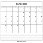 March 2022 Calendar With Notes