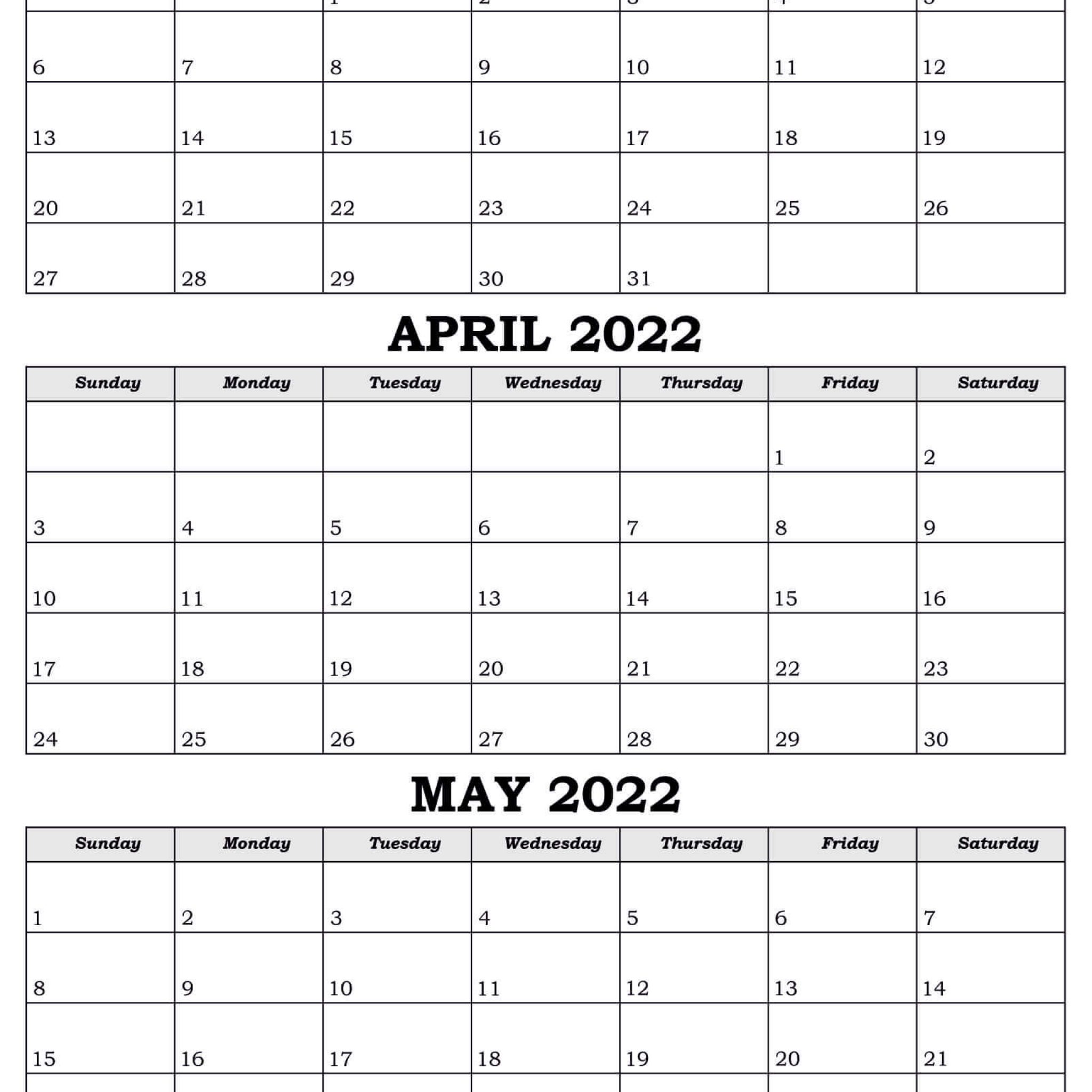 March April May Calendar 2022 Printable | Qualads