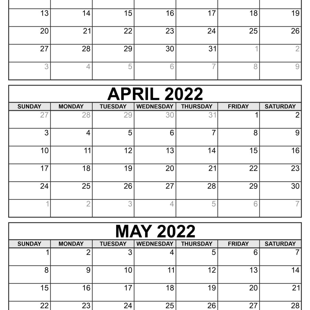 April May 2022 Calendar Printable