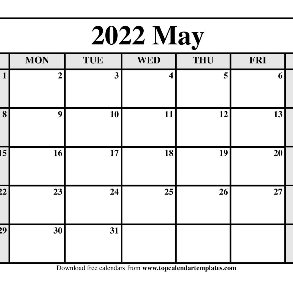 May 2022 Calendar Printable