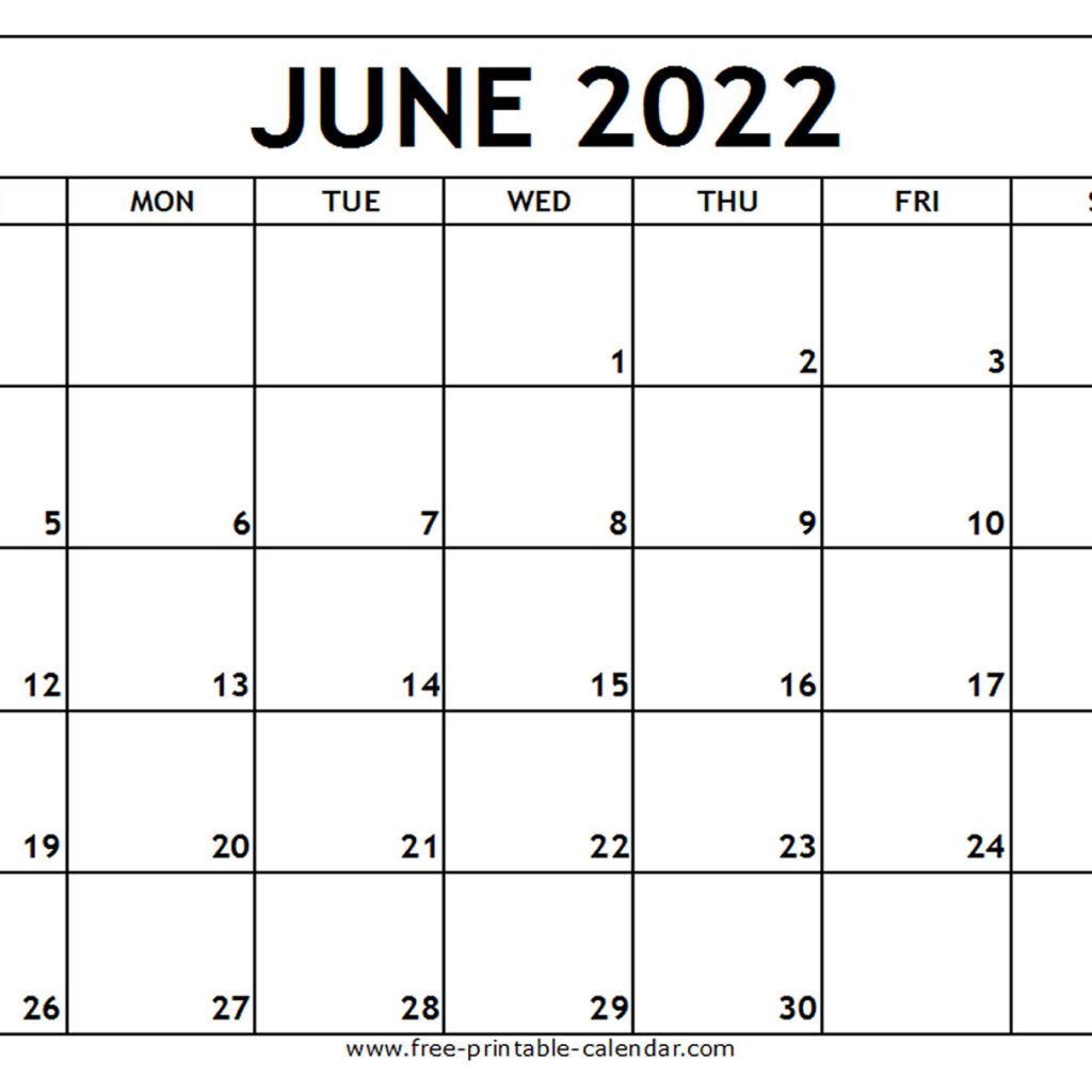 2022 June Calendar Blank