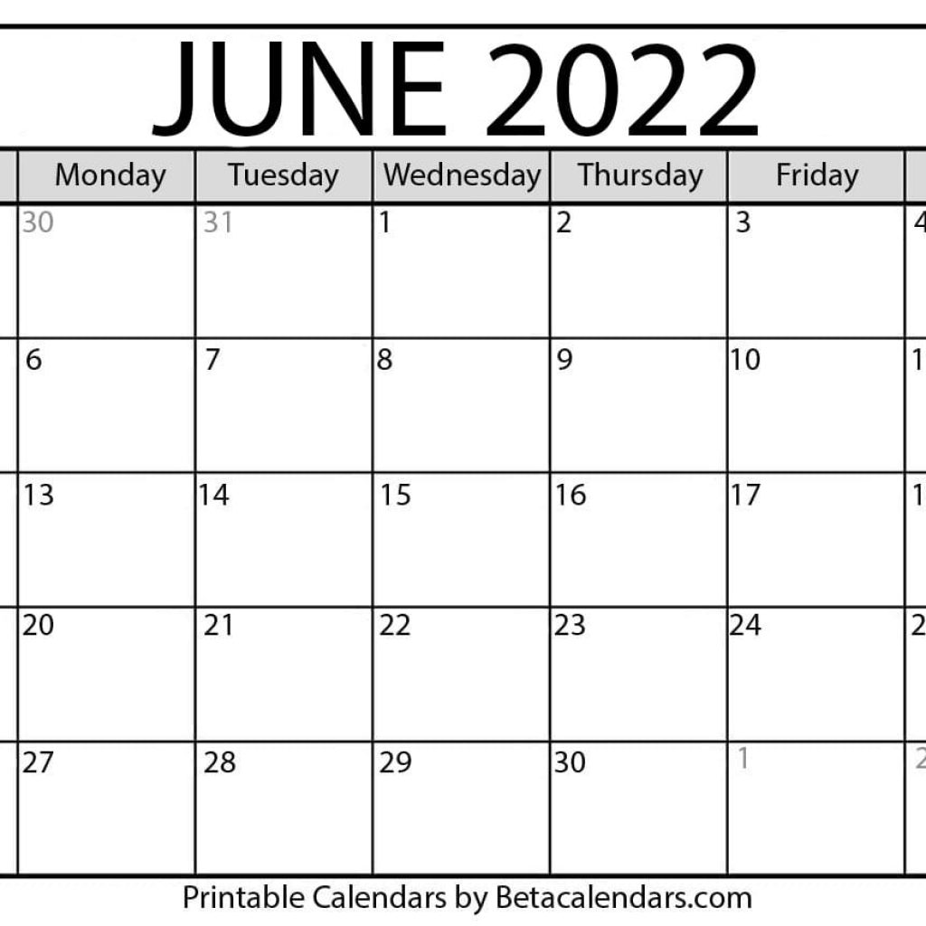 Free June 2022 Calendar Printable