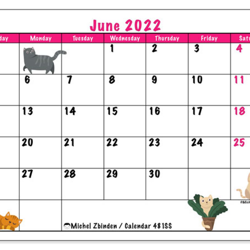 Calendar 2022 June Free Printable