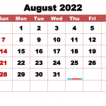 2022 Aug Calendar Template