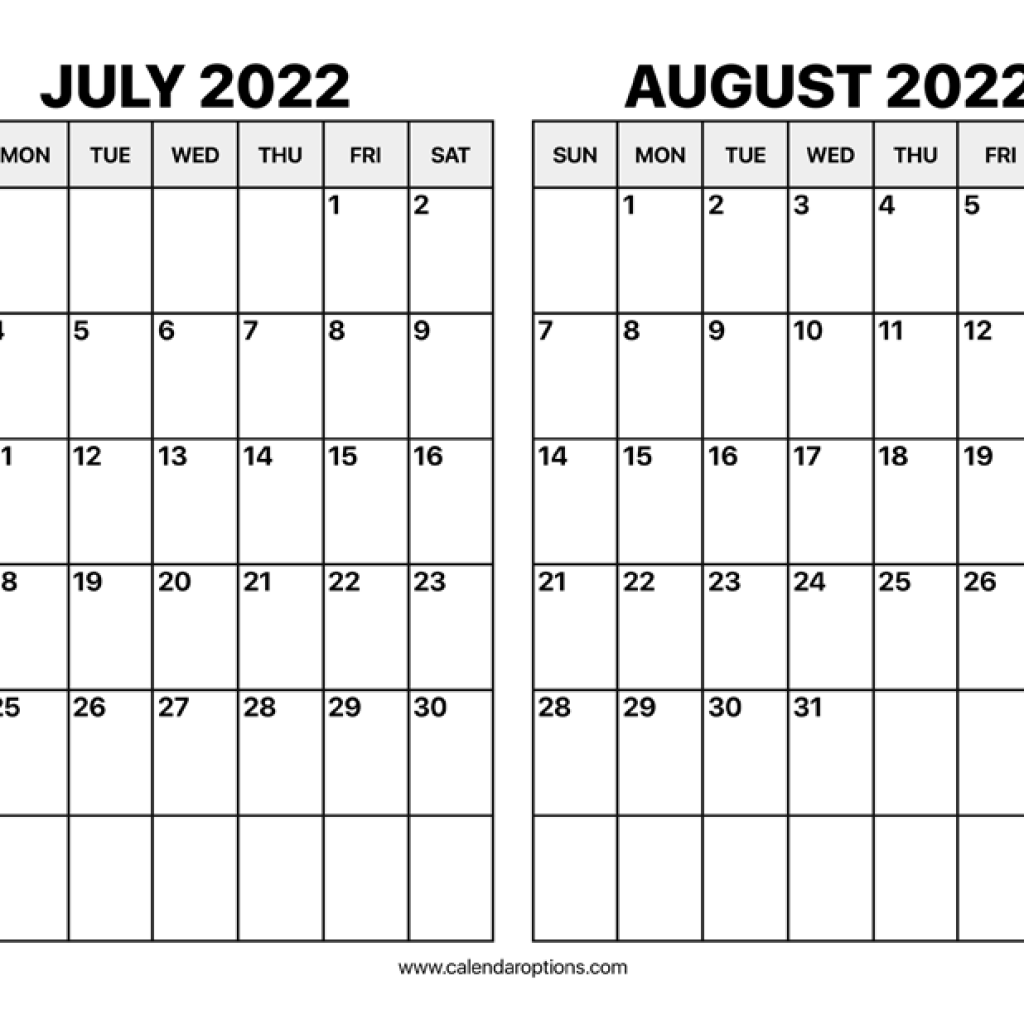 Jul Aug 2022 Printable Calendar with Lines | Qualads