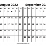 2022 August September Calendar Printable Free