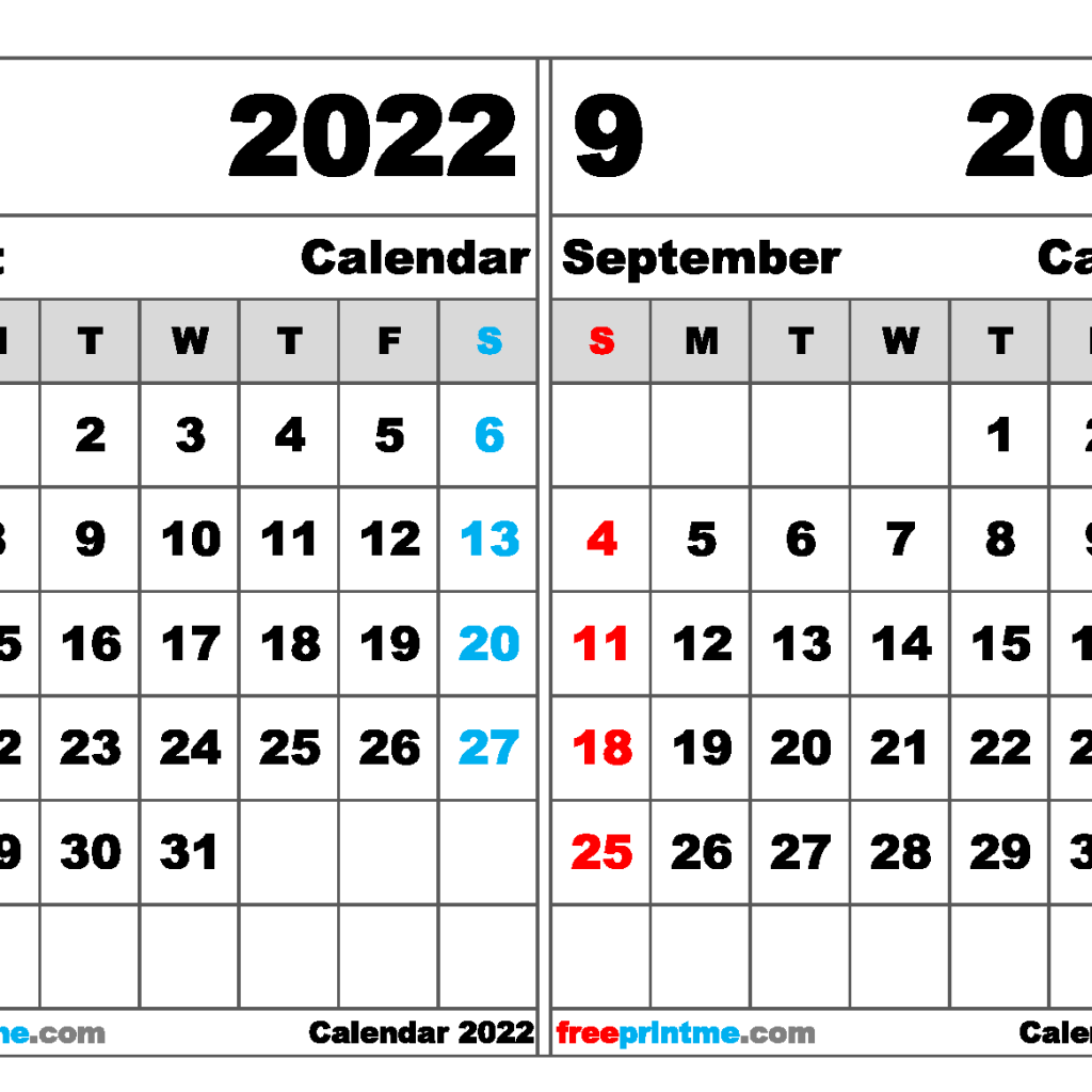 August September 2022 Calendar Print Out